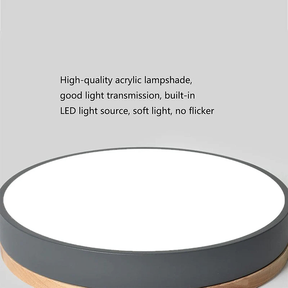 Mosrugs | Wooden Round Shape Flush Ceiling Light | LED. Solid Wood & Iron for Living Room. Dining Room & Hallway