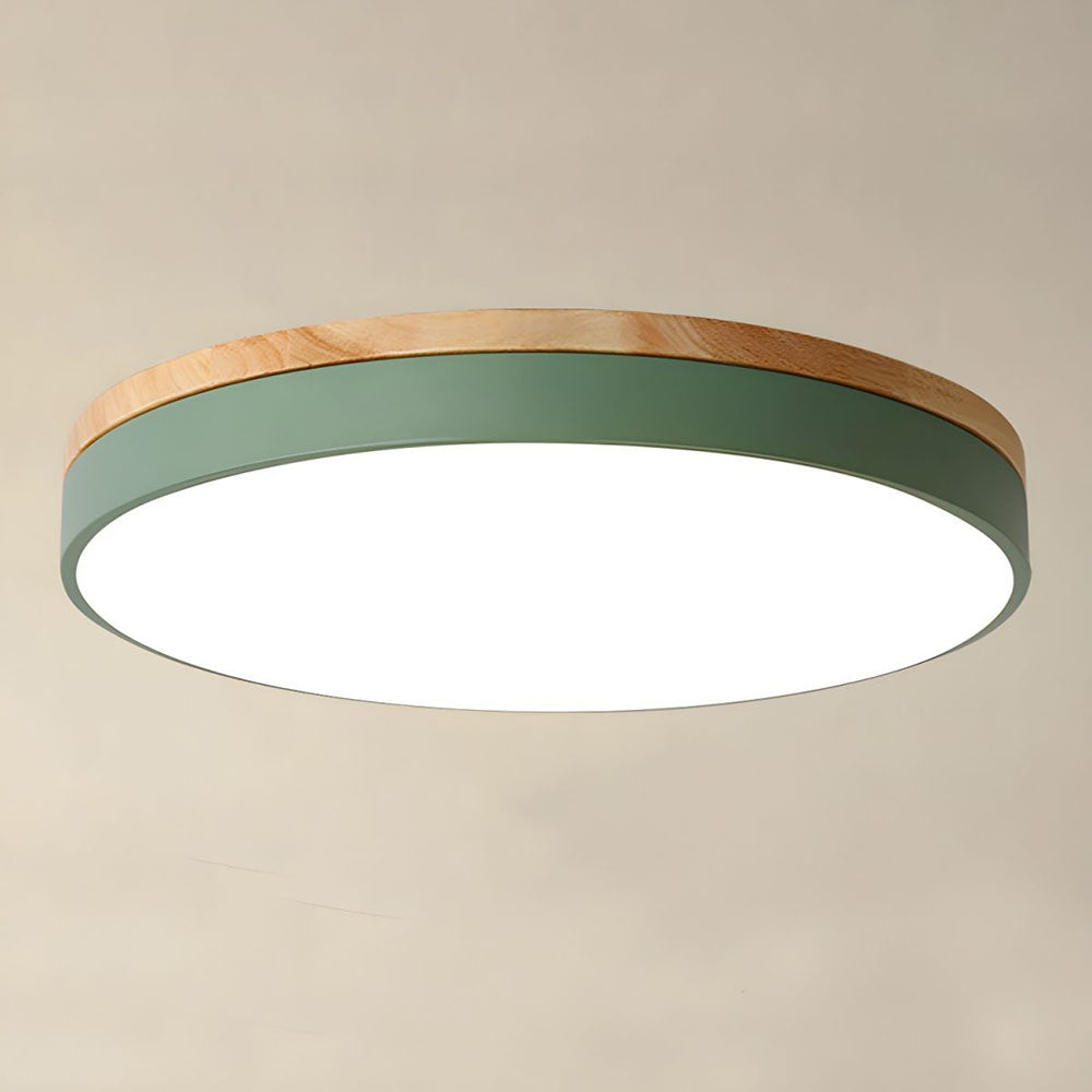 Mosrugs | Wooden Round Shape Flush Ceiling Light | LED. Solid Wood & Iron for Living Room. Dining Room & Hallway