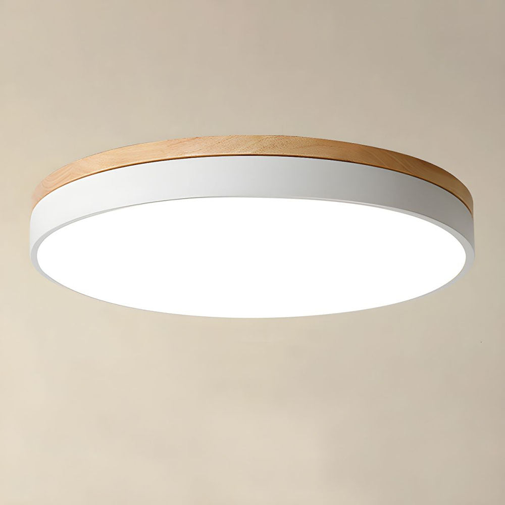Mosrugs | Wooden Round Shape Flush Ceiling Light | LED. Solid Wood & Iron for Living Room. Dining Room & Hallway