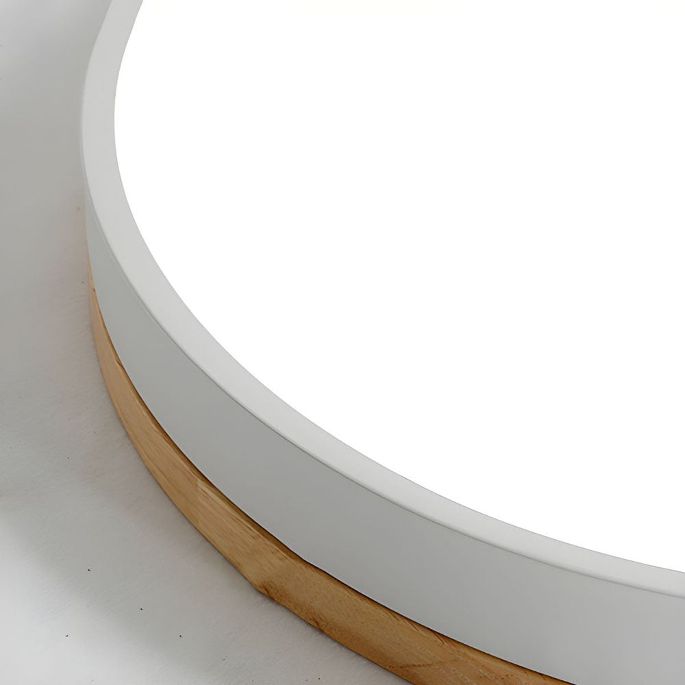 Mosrugs | Wooden Round Shape Flush Ceiling Light | LED. Solid Wood & Iron for Living Room. Dining Room & Hallway