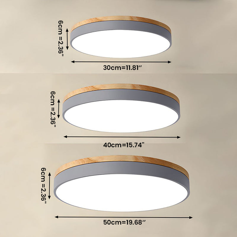 Mosrugs | Wooden Round Shape Flush Ceiling Light | LED. Solid Wood & Iron for Living Room. Dining Room & Hallway
