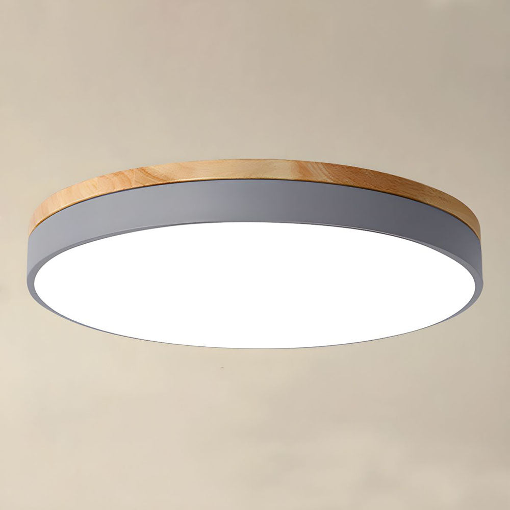 Mosrugs | Wooden Round Shape Flush Ceiling Light | LED. Solid Wood & Iron for Living Room. Dining Room & Hallway