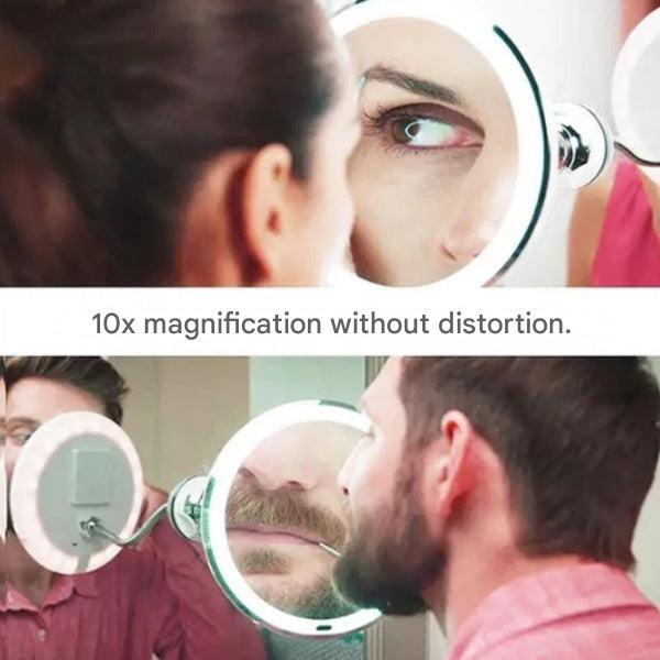 Mosrugs | Claravue LED Magnifying Mirror with Flexible Gooseneck – 10x Zoom, Daylight LEDs & Suction Mount