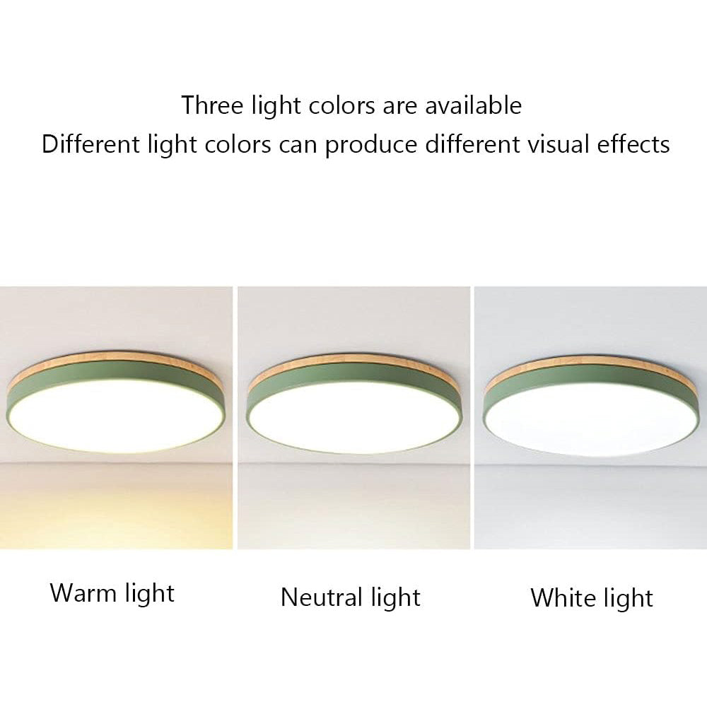 Mosrugs | Wooden Round Shape Flush Ceiling Light | LED. Solid Wood & Iron for Living Room. Dining Room & Hallway