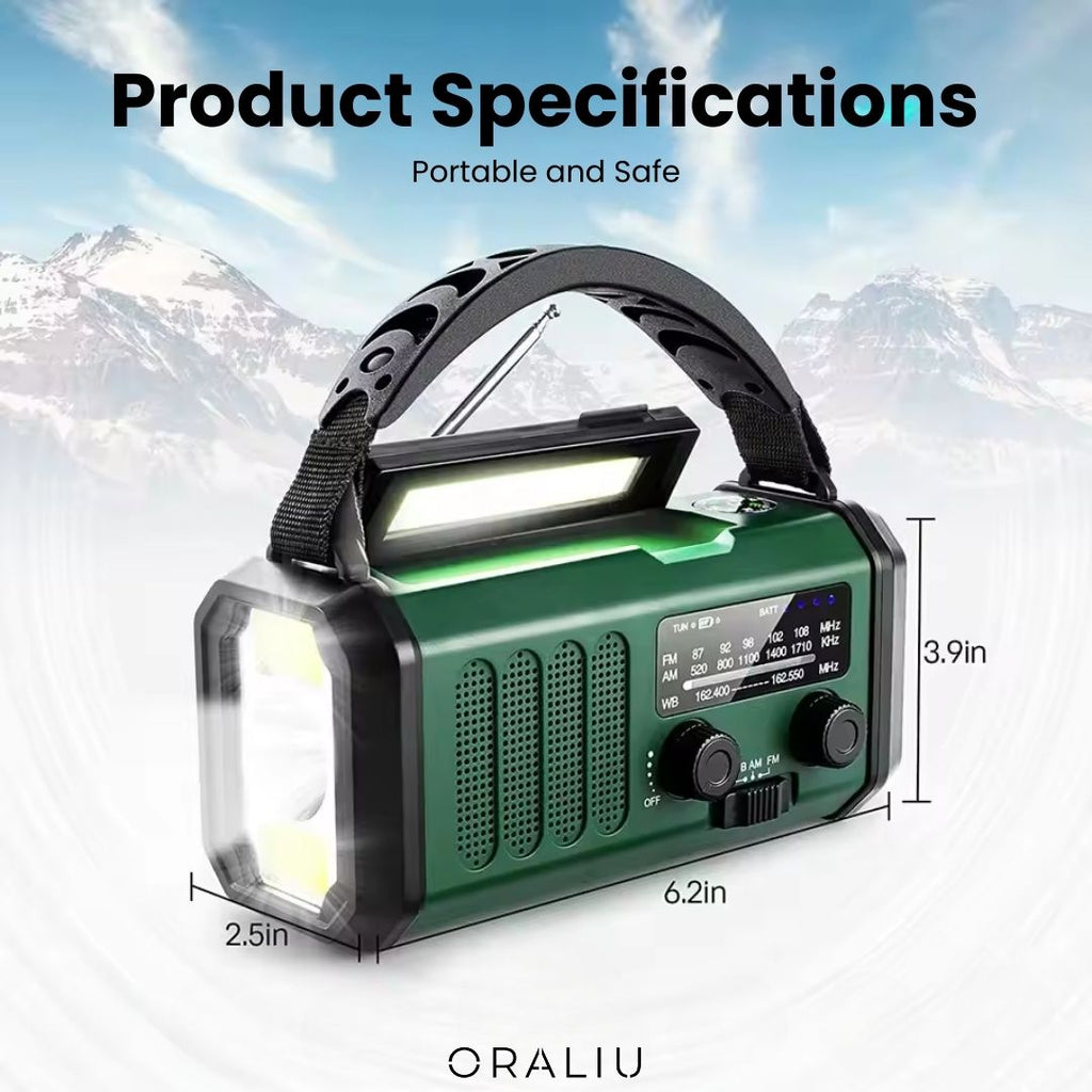Mosrugs | Solar Emergency Radio with Power Bank – Hand Crank & LED Torch for Camping and Outdoor Use