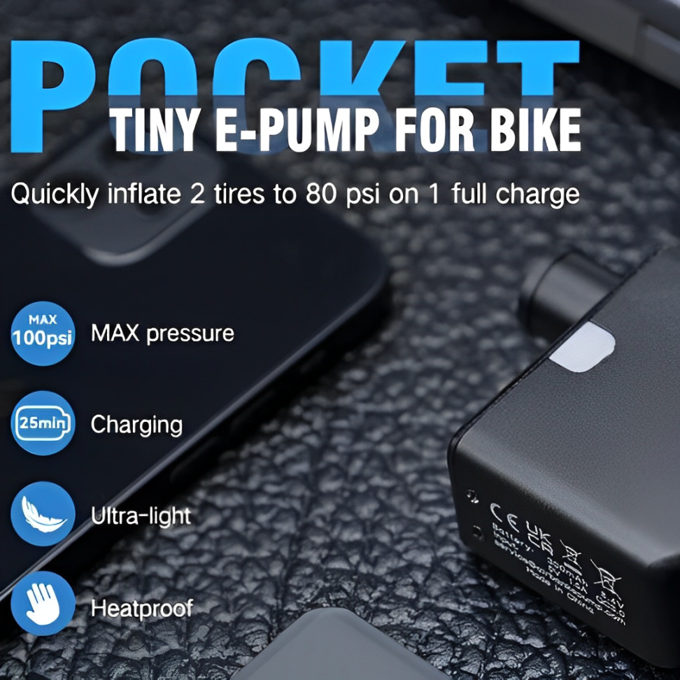 Mosrugs | Ultra-Compact Mini Electric Bicycle Pump with Type-C Rechargeable Battery – Fits Schrader & Presta Valves