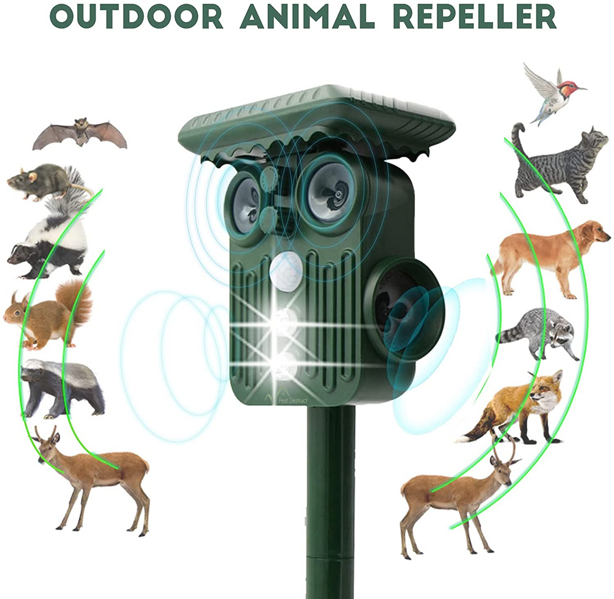 Mosrugs | Ultrasonic Solar Deer Repeller | 5 Adjustable Modes. Waterproof & Eco-Friendly for Home Gardens and Yards