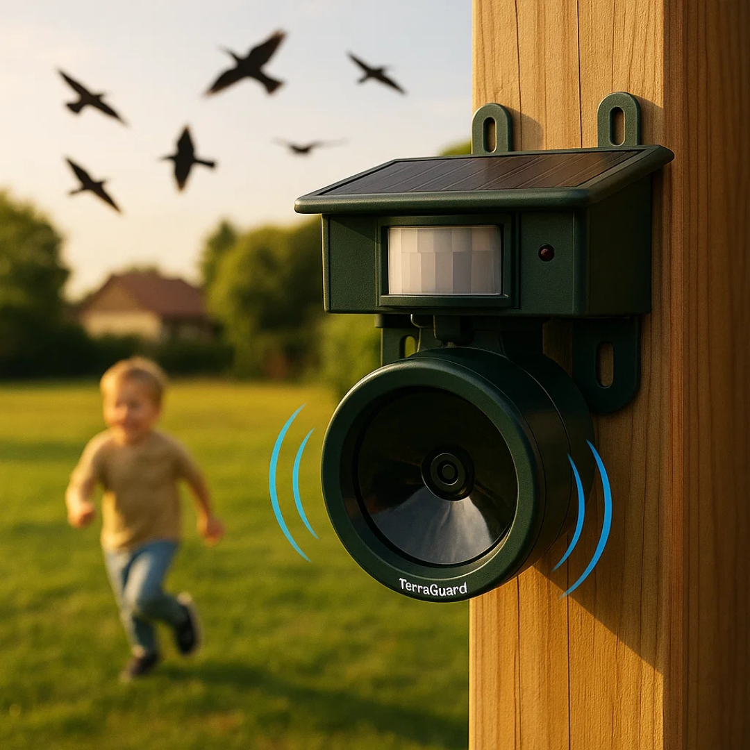 Mosrugs | TerraGuard – Weatherproof Solar Bird Repeller with PIR Motion Sensor & Natural Sound Deterrent