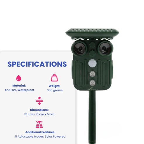 Mosrugs | Ultrasonic Solar Deer Repeller | 5 Adjustable Modes. Waterproof & Eco-Friendly for Home Gardens and Yards