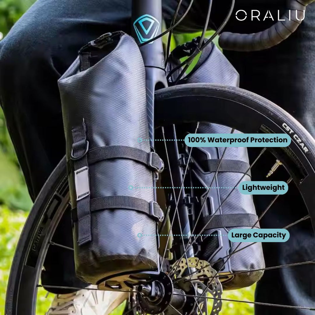 Mosrugs | Waterproof Front Fork Bike Bags – 5-7L Pannier Set for Long Rides & Bikepacking