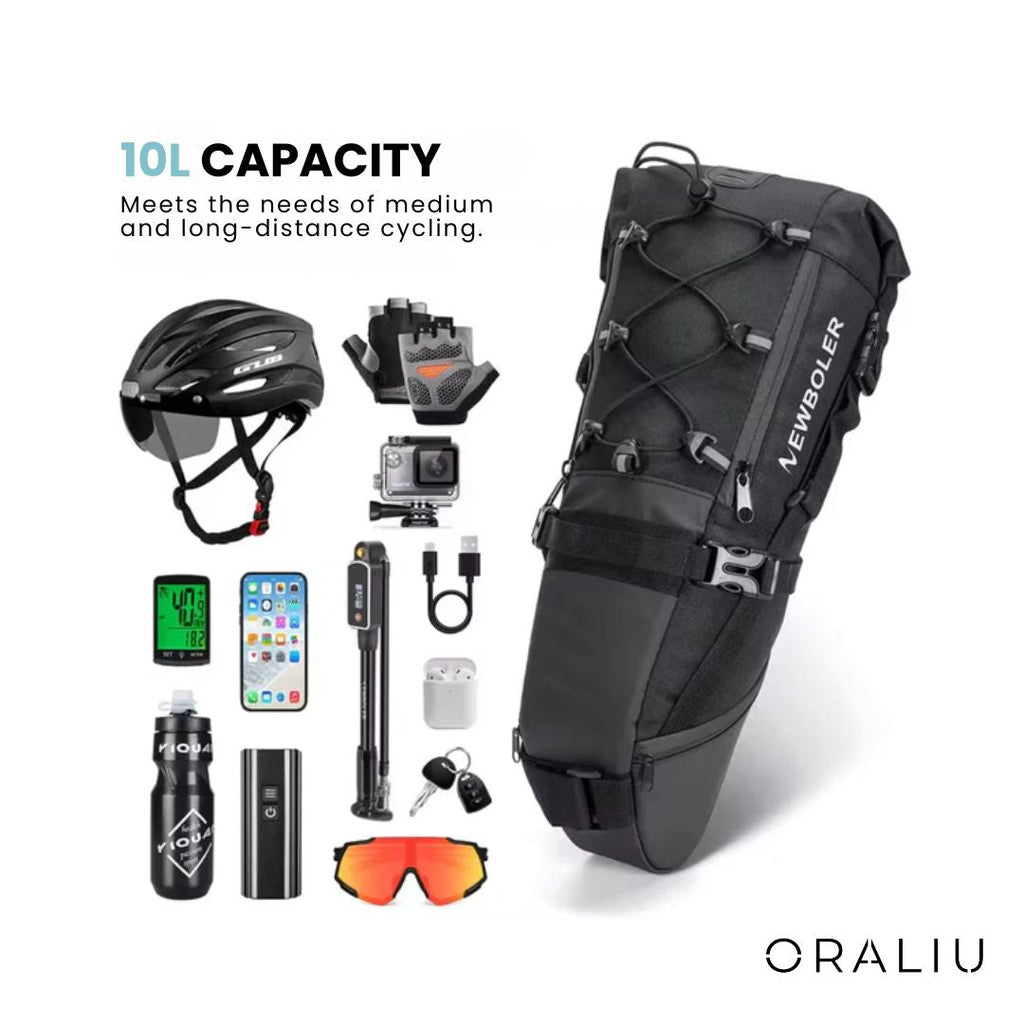 Mosrugs | Waterproof Bike Saddle Bag – 10L Capacity, Lightweight & Durable Cycling Seat Pack