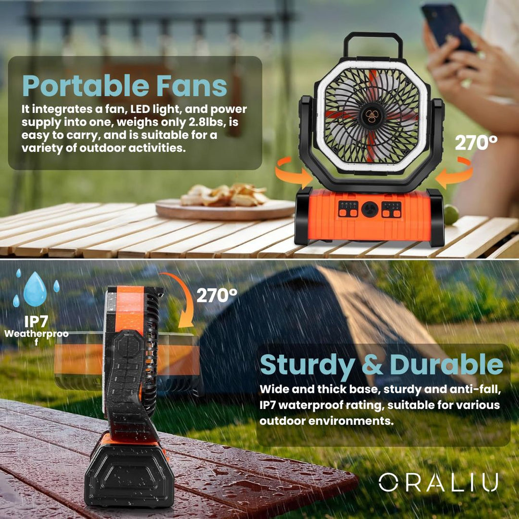 Mosrugs | 3-in-1 Camping Fan with LED Light & 20000mAh Power Bank – USB Rechargeable & Wireless