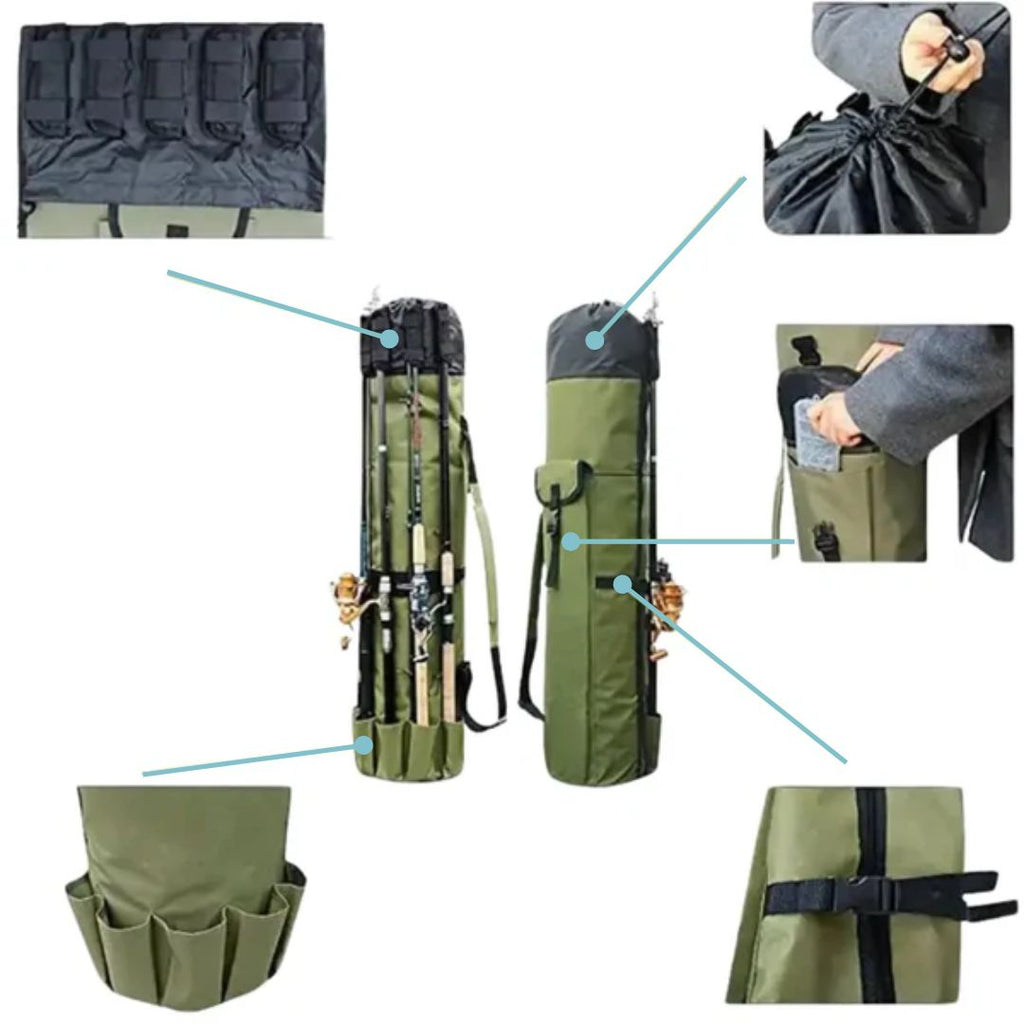 Mosrugs | Fishing Rod Carry Bag – Foldable, Lightweight & Durable Storage with 5-Rod Capacity (Army Green)