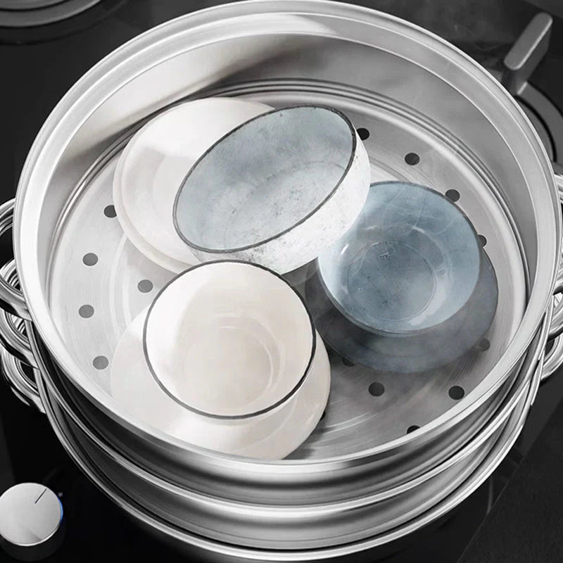 Mosrugs | Stainless Steel 3-Tier Steamer with Handles & Glass Lid – Healthy, Efficient Cooking