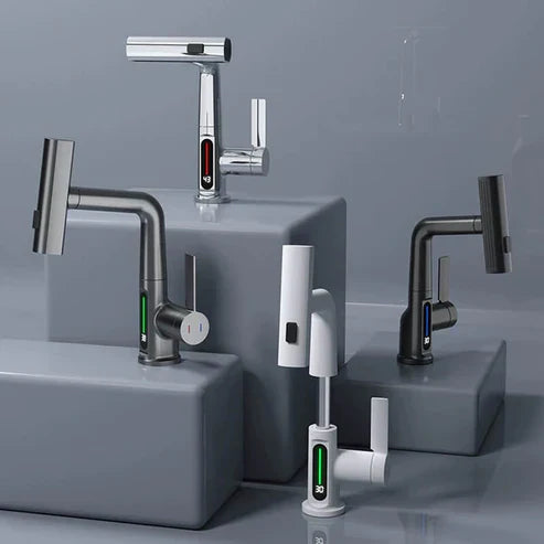 Mosrugs | WaterMaster Flexible LED Kitchen & Bathroom Faucet – 360° Swivel, Pull-Out Hose & 5 Spray Modes