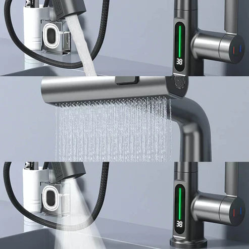 Mosrugs | WaterMaster Flexible LED Kitchen & Bathroom Faucet – 360° Swivel, Pull-Out Hose & 5 Spray Modes