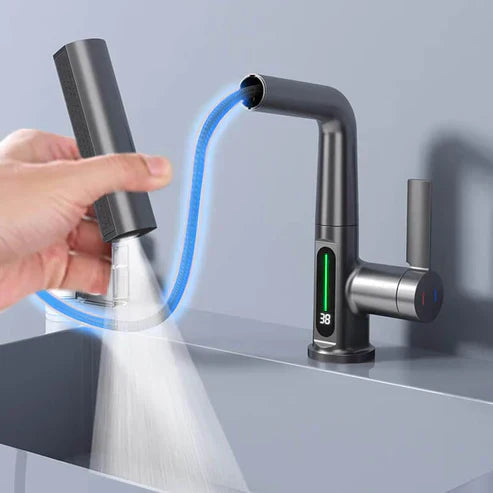 Mosrugs | WaterMaster Flexible LED Kitchen & Bathroom Faucet – 360° Swivel, Pull-Out Hose & 5 Spray Modes
