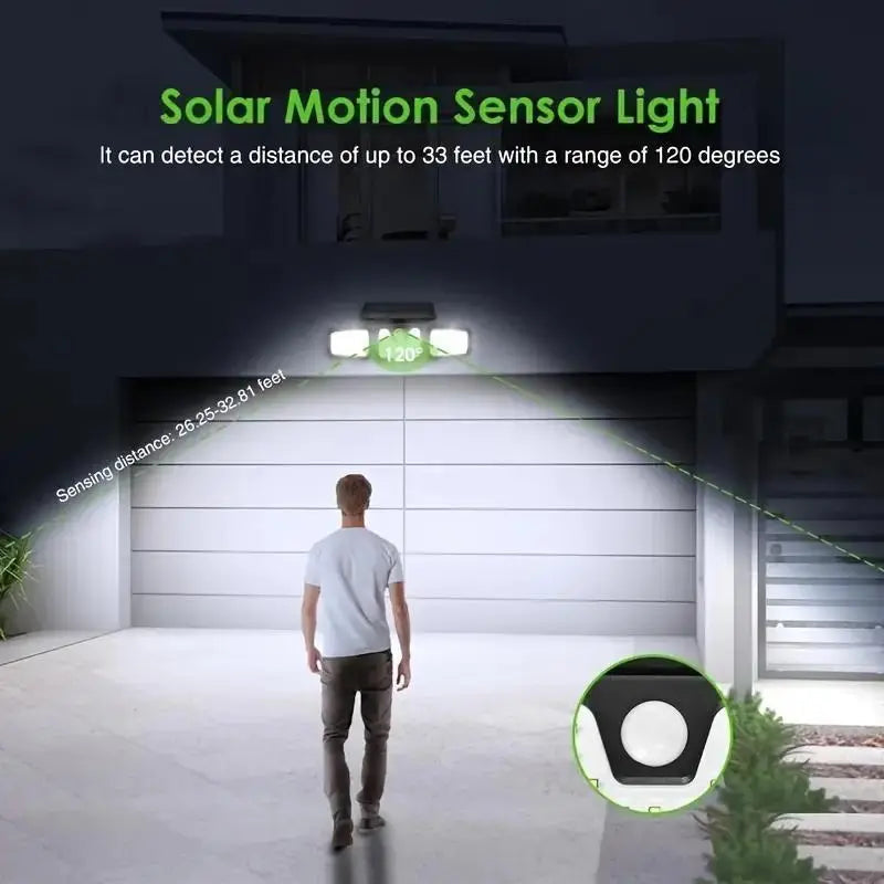 Mosrugs | Solar LED Floodlight with Motion Sensor – 3-Head Outdoor Security Lighting for Garden, Driveway & Garage