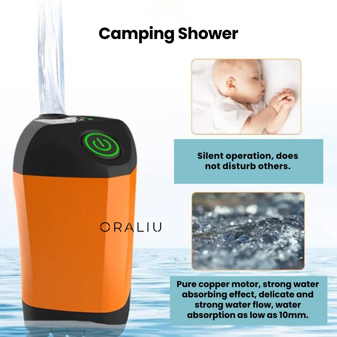 Mosrugs | Portable Camping Shower with Pump – USB Rechargeable, 4400mAh Battery, Compact & Easy Setup