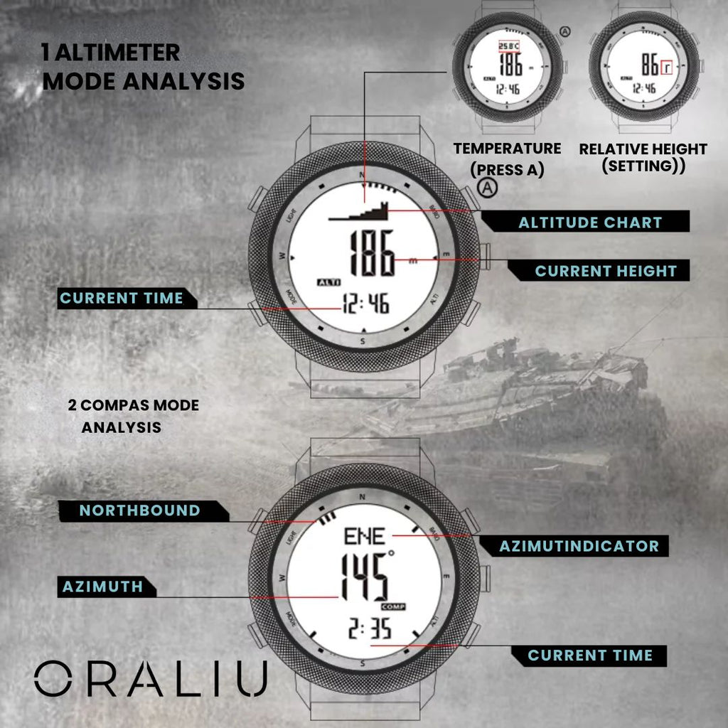 Mosrugs | Outdoor Sports Watch – Waterproof 50M, Barometer, Altimeter & Compass