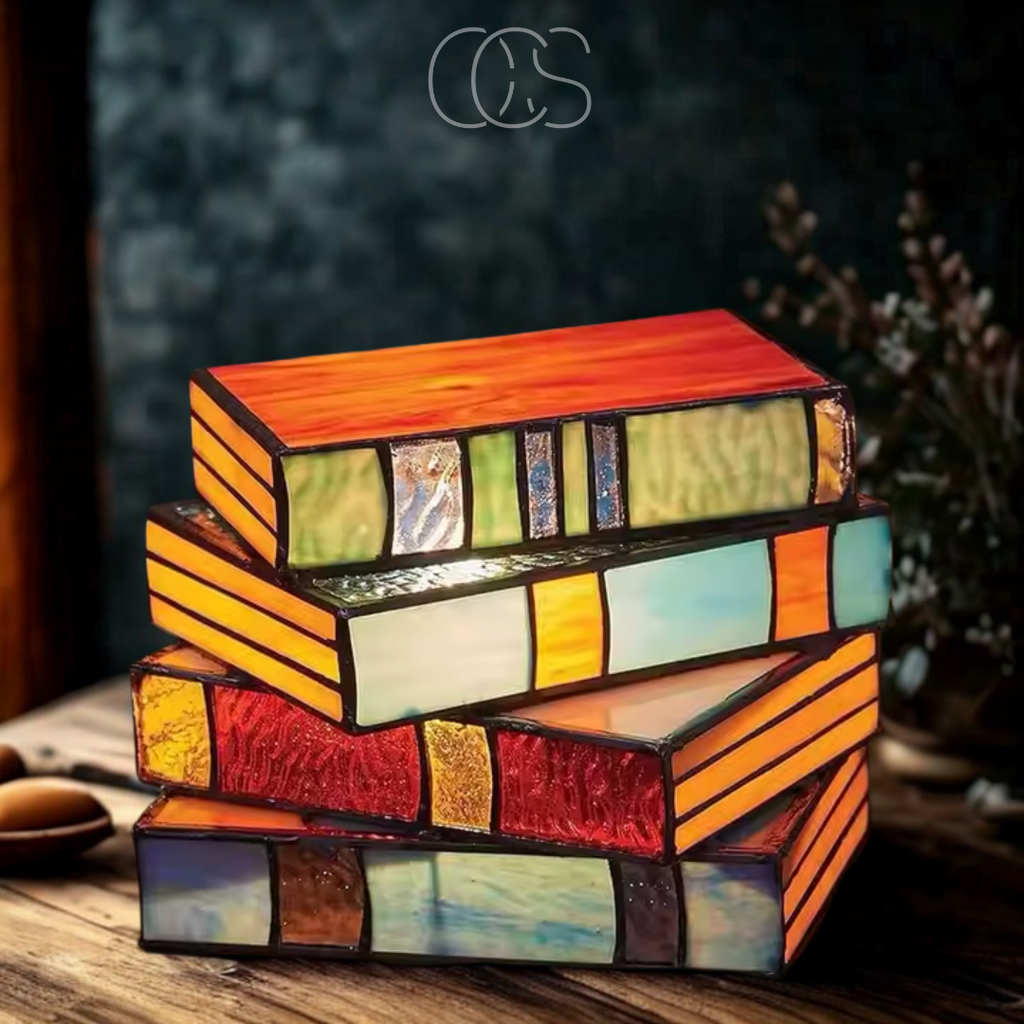 Mosrugs | Wireless Mosaic Book Lamp – Tiffany Style Decorative Table Light for Reading & Ambience