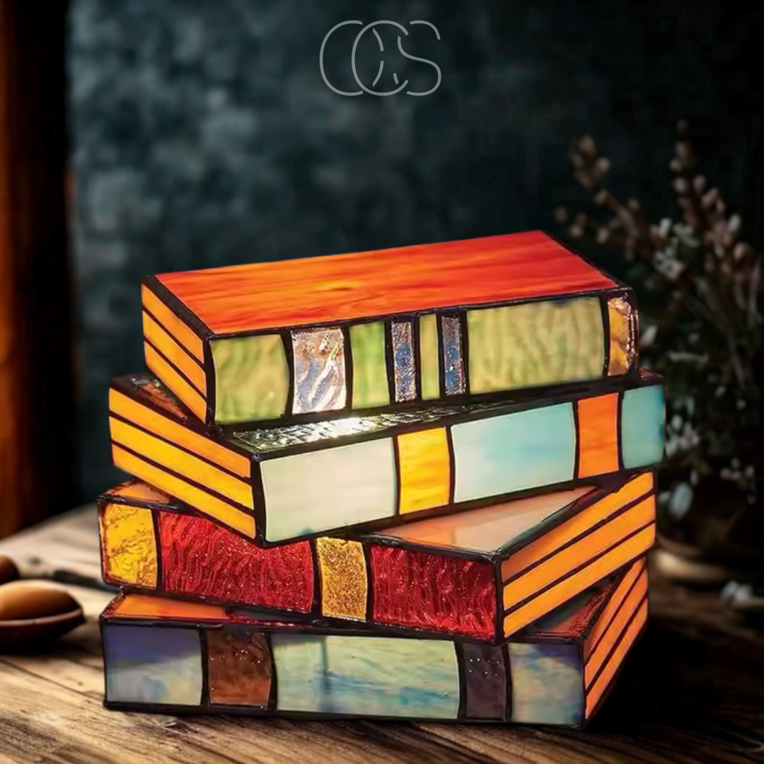 Mosrugs | Wireless Mosaic Book Lamp – Tiffany Style Decorative Table Light for Reading & Ambience