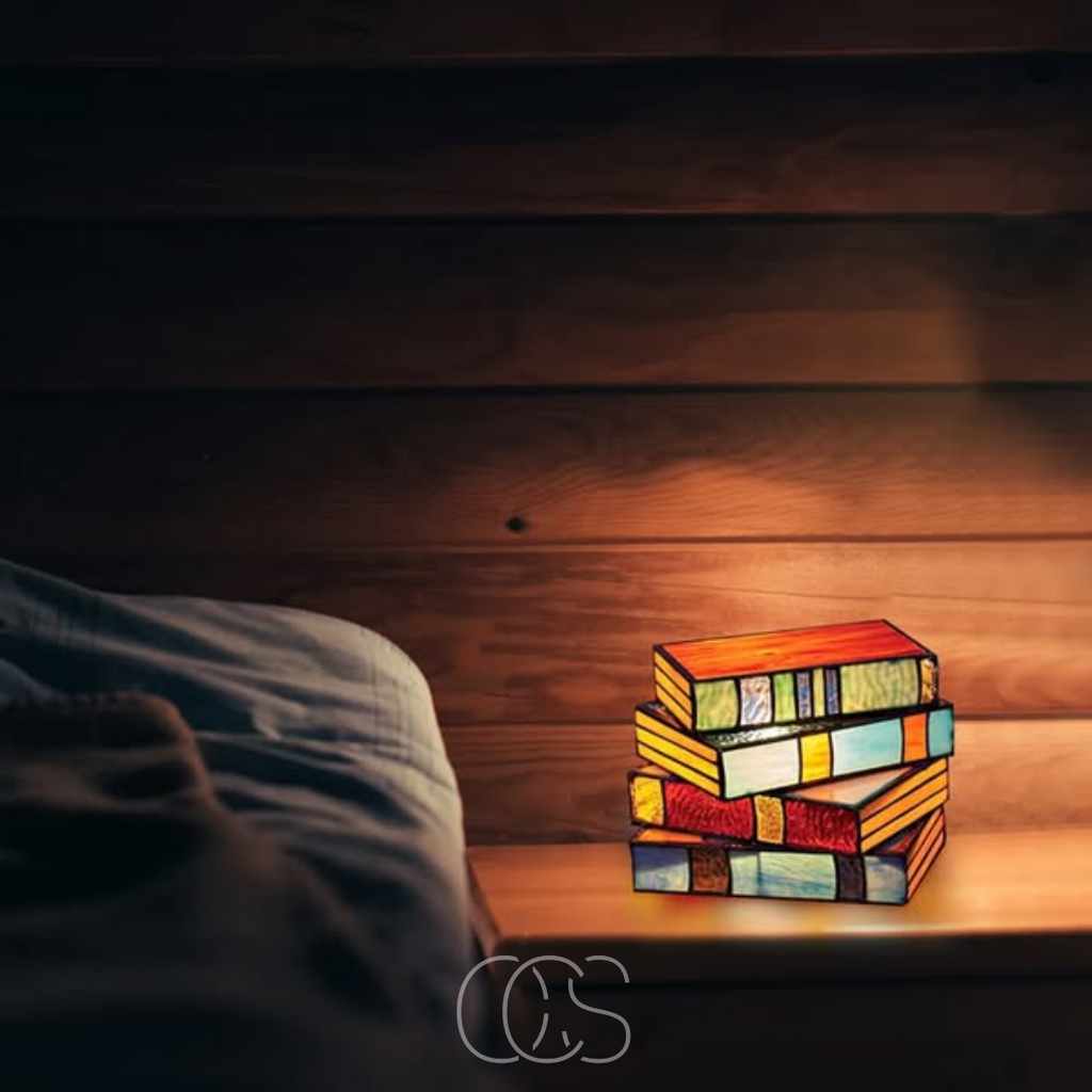 Mosrugs | Wireless Mosaic Book Lamp – Tiffany Style Decorative Table Light for Reading & Ambience