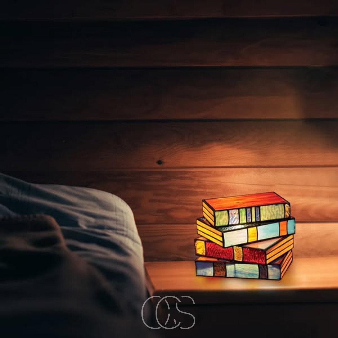 Mosrugs | Wireless Mosaic Book Lamp – Tiffany Style Decorative Table Light for Reading & Ambience