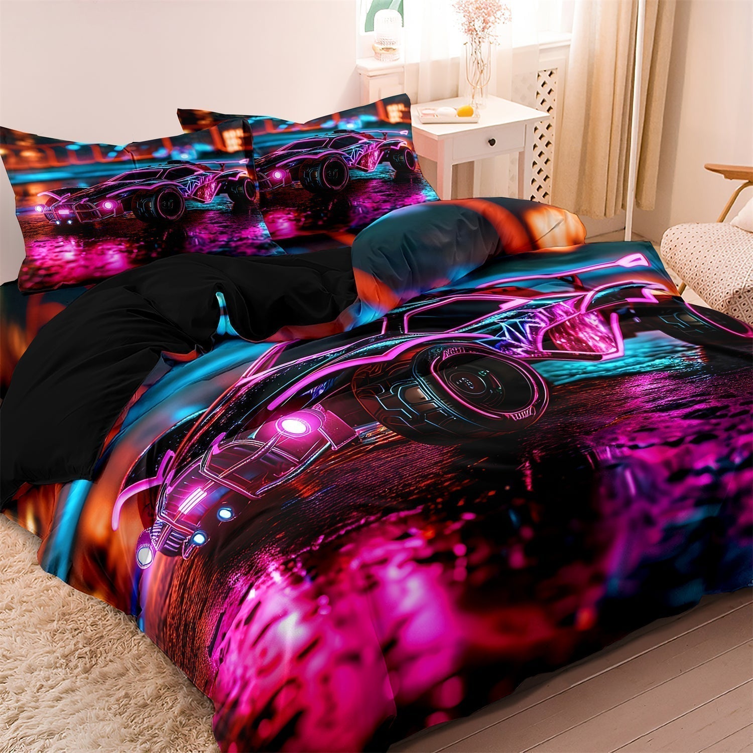 Mosrugs | TurboGlow - Neon Racecar Duvet Set