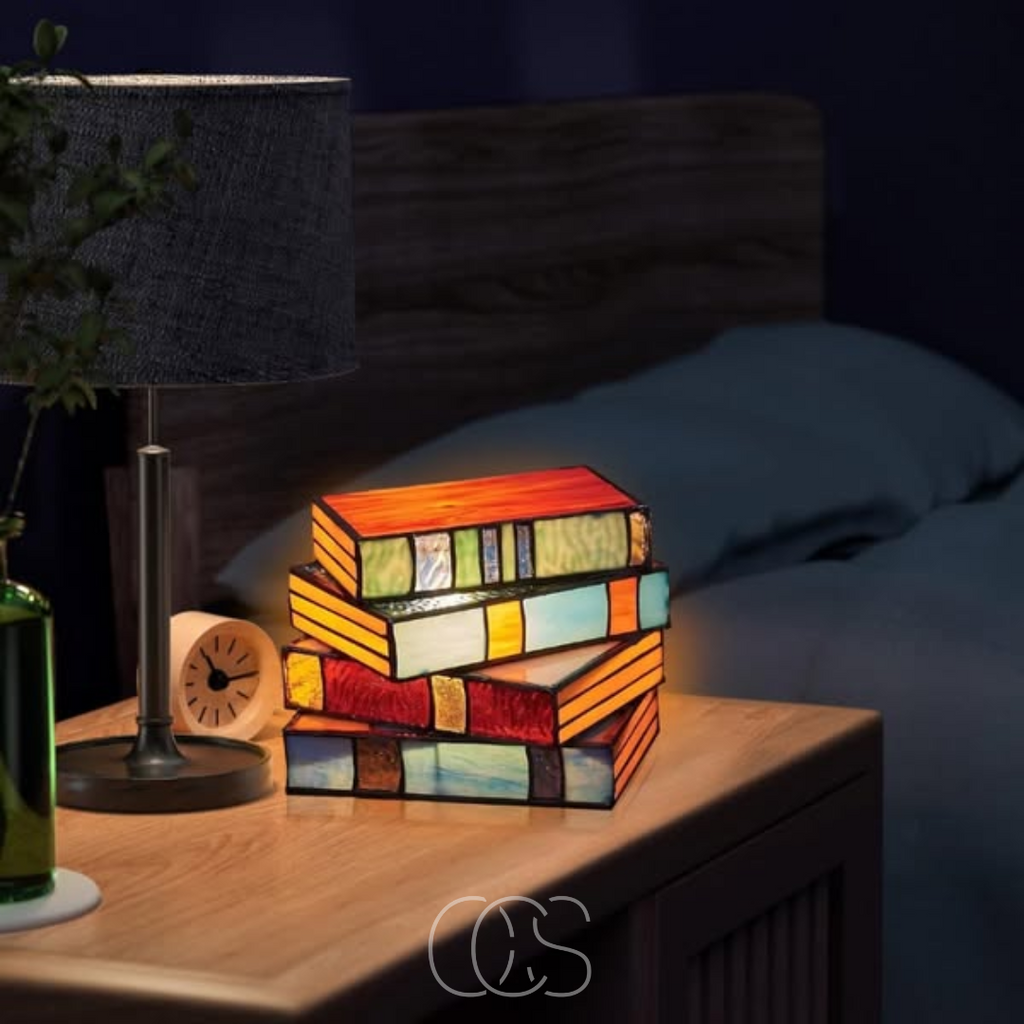 Mosrugs | Wireless Mosaic Book Lamp – Tiffany Style Decorative Table Light for Reading & Ambience