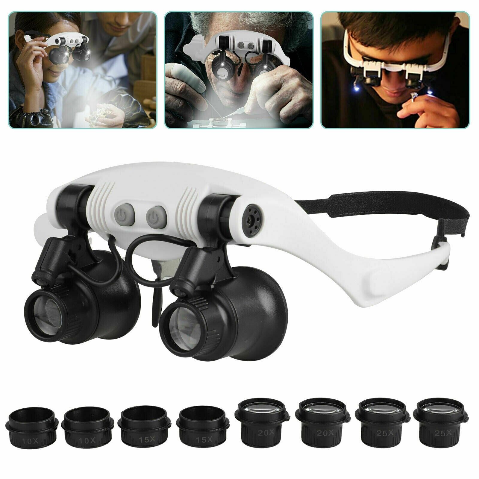Mosrugs | Adjustable Headband Magnifier with LED Light & 8 Lenses – Perfect for Jewelry, Watch Repair & Engraving