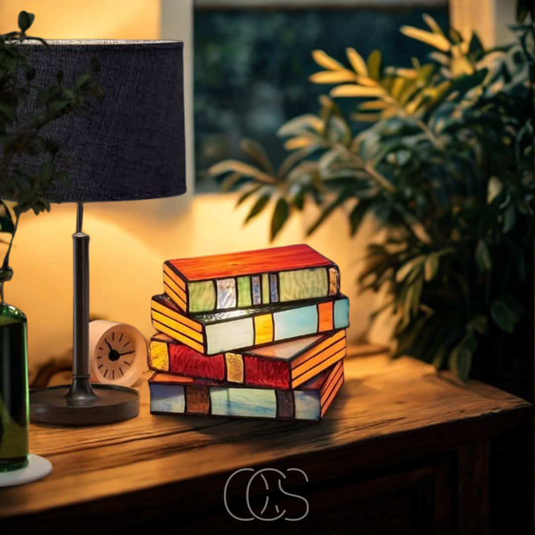 Mosrugs | Wireless Mosaic Book Lamp – Tiffany Style Decorative Table Light for Reading & Ambience