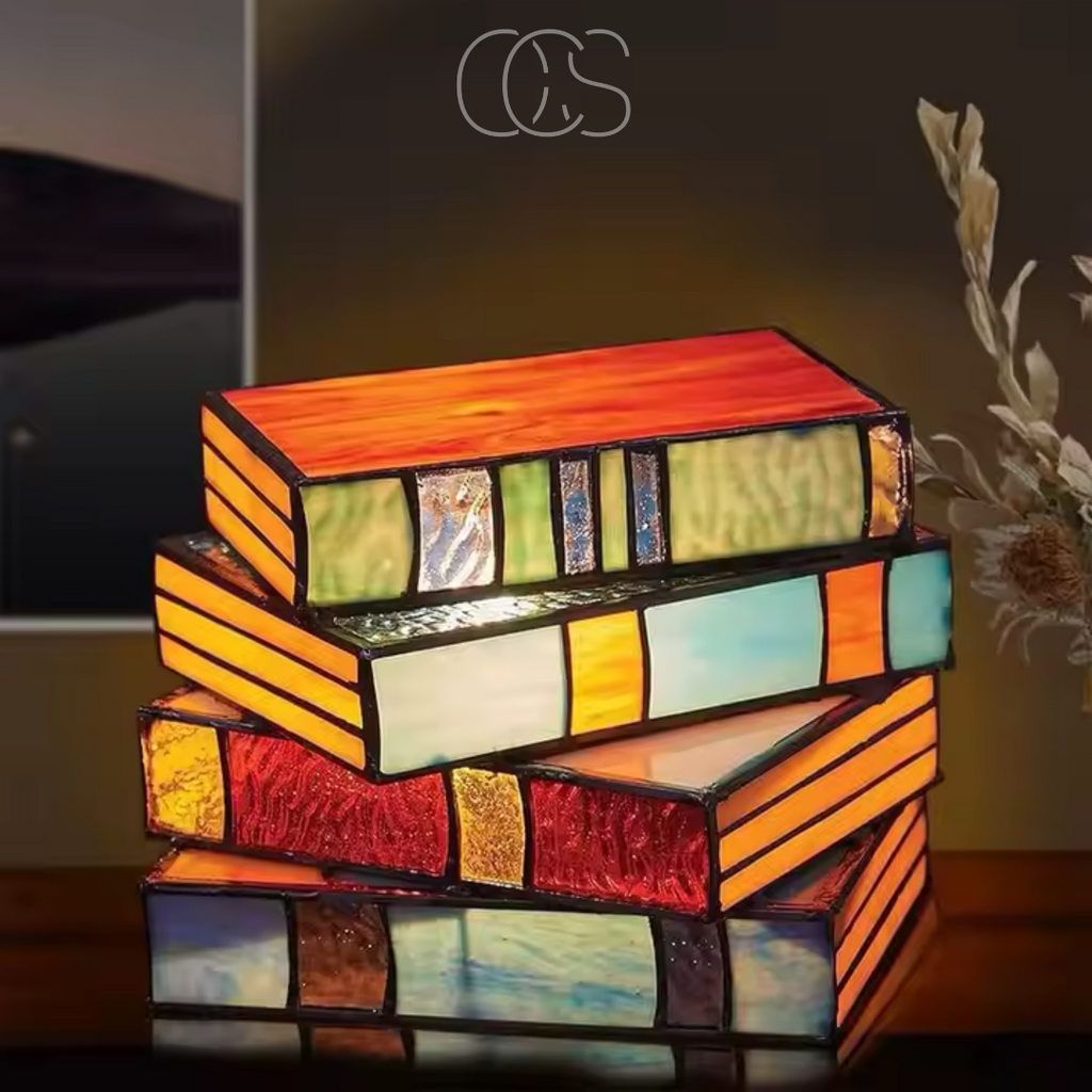 Mosrugs | Wireless Mosaic Book Lamp – Tiffany Style Decorative Table Light for Reading & Ambience