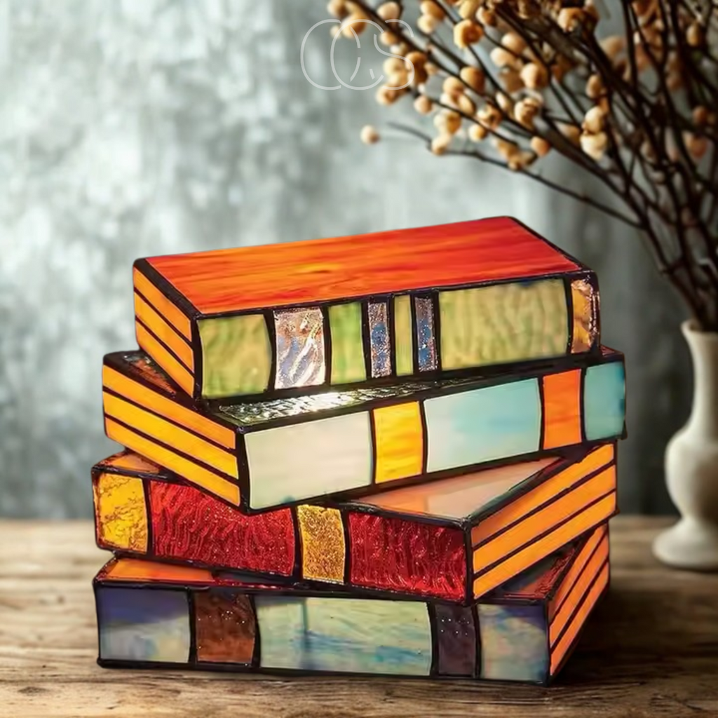 Mosrugs | Wireless Mosaic Book Lamp – Tiffany Style Decorative Table Light for Reading & Ambience