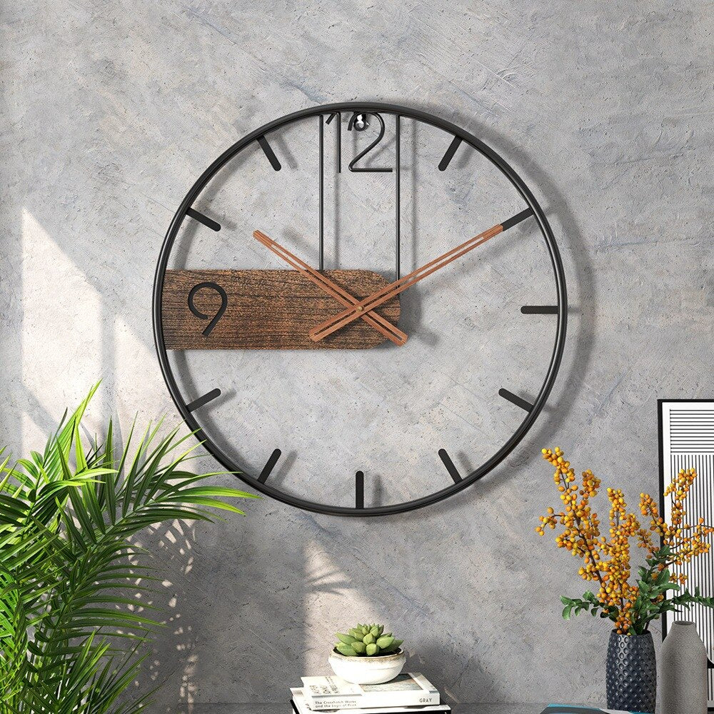 Mosrugs | Steel-Walnut Wall Clock | Modern Industrial Design with Walnut Wood
