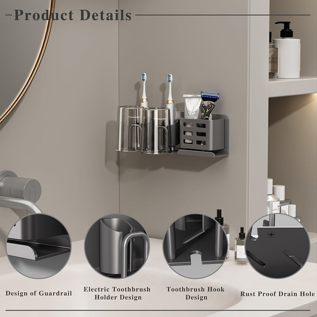Mosrugs | BristleHub Wall-Mounted Electric Toothbrush Holder – Aluminium Bathroom Organiser with Drainage Holes
