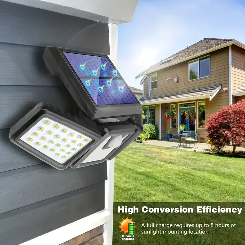 Mosrugs | Solar LED Floodlight with Motion Sensor – 3-Head Outdoor Security Lighting for Garden, Driveway & Garage
