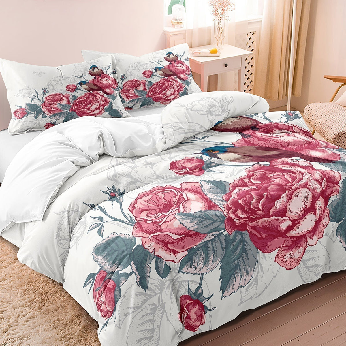 Mosrugs | PetalFlight - Soft Floral and Bird Bed Linen