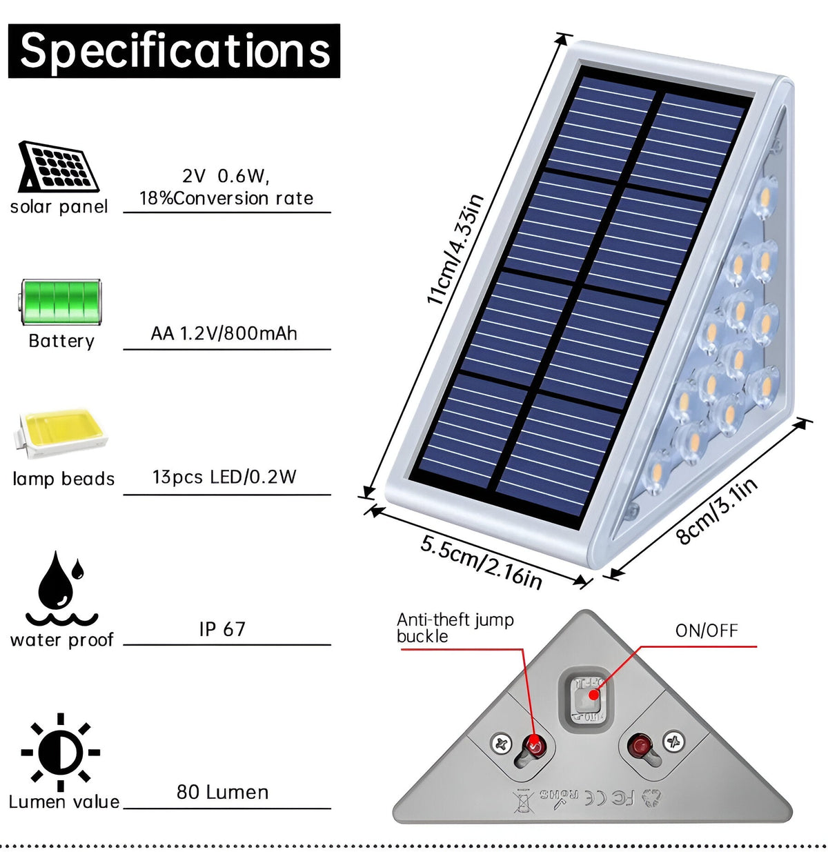Mosrugs | 2-Pack Triangular Solar Step Lights – IP67 Waterproof LED Outdoor Garden Lights