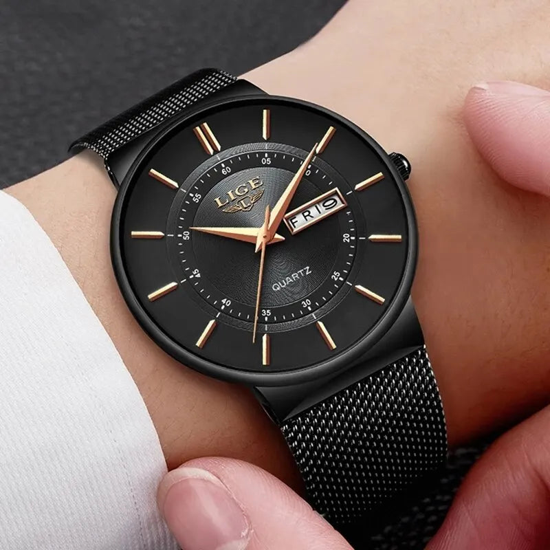 Mosrugs | Luxury Men’s Ultra-Thin Waterproof Stainless Steel Quartz Watch – Elegant Date Display Sports Wristwatch