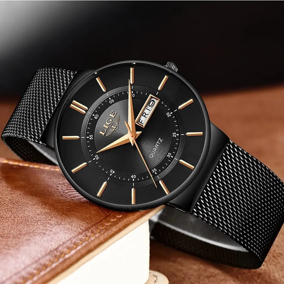 Mosrugs | Luxury Men’s Ultra-Thin Waterproof Stainless Steel Quartz Watch – Elegant Date Display Sports Wristwatch