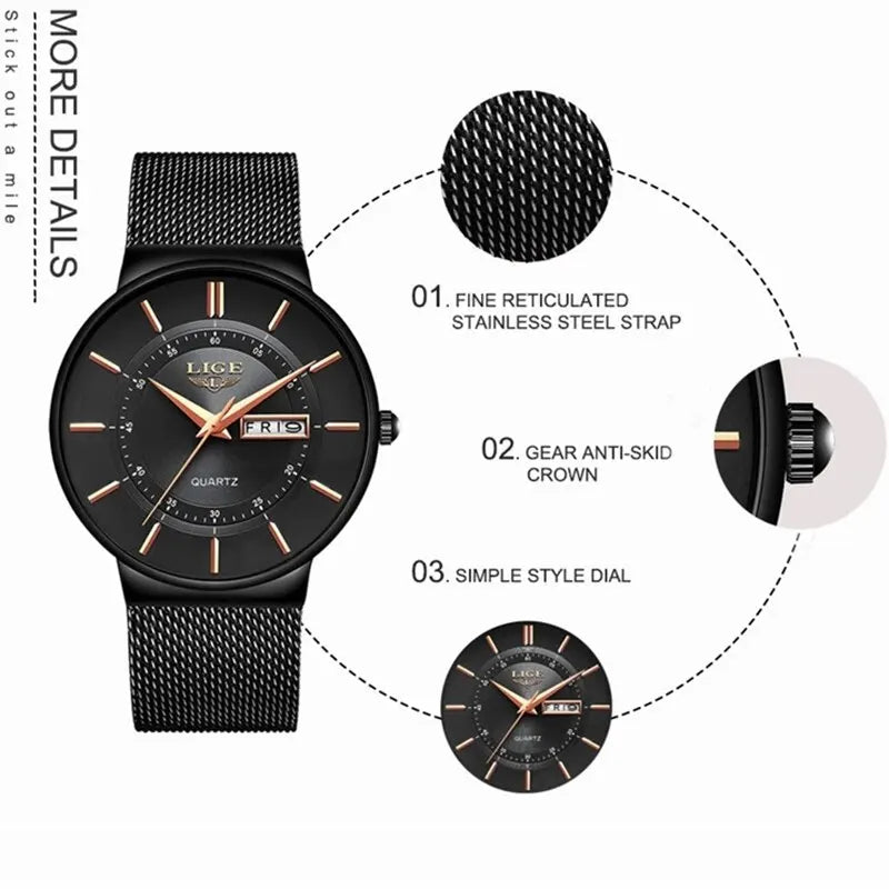 Mosrugs | Luxury Men’s Ultra-Thin Waterproof Stainless Steel Quartz Watch – Elegant Date Display Sports Wristwatch