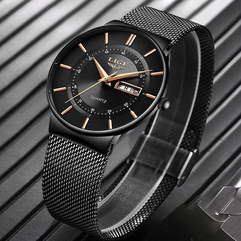 Mosrugs | Luxury Men’s Ultra-Thin Waterproof Stainless Steel Quartz Watch – Elegant Date Display Sports Wristwatch