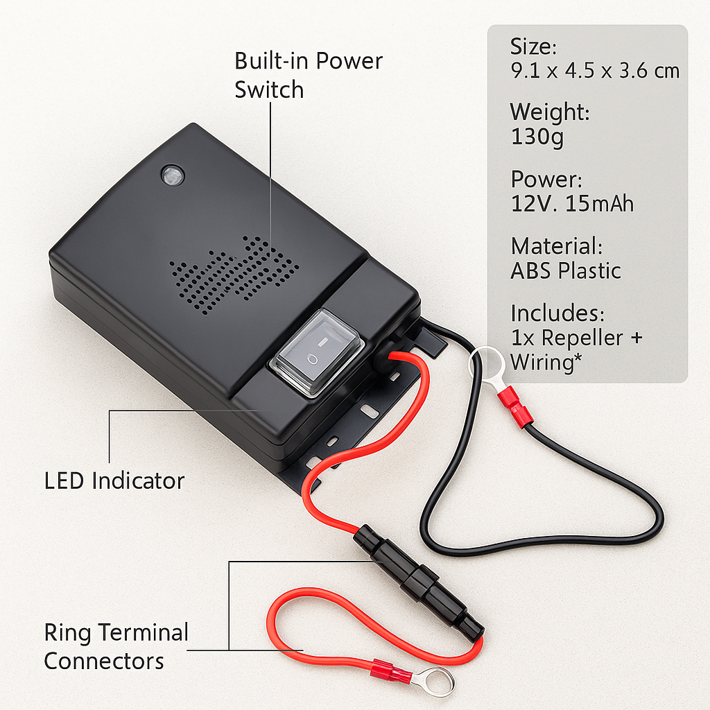 Mosrugs | Ultrasonic Car Mice Repeller | Portable. Self-Powered & Effective for Vehicle Protection Against Rodents
