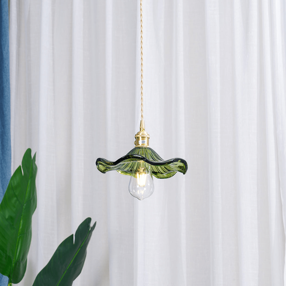 Mosrugs | Elegant Hibiscus Flower Pendant Light – Glass & Brass Hanging Lamp