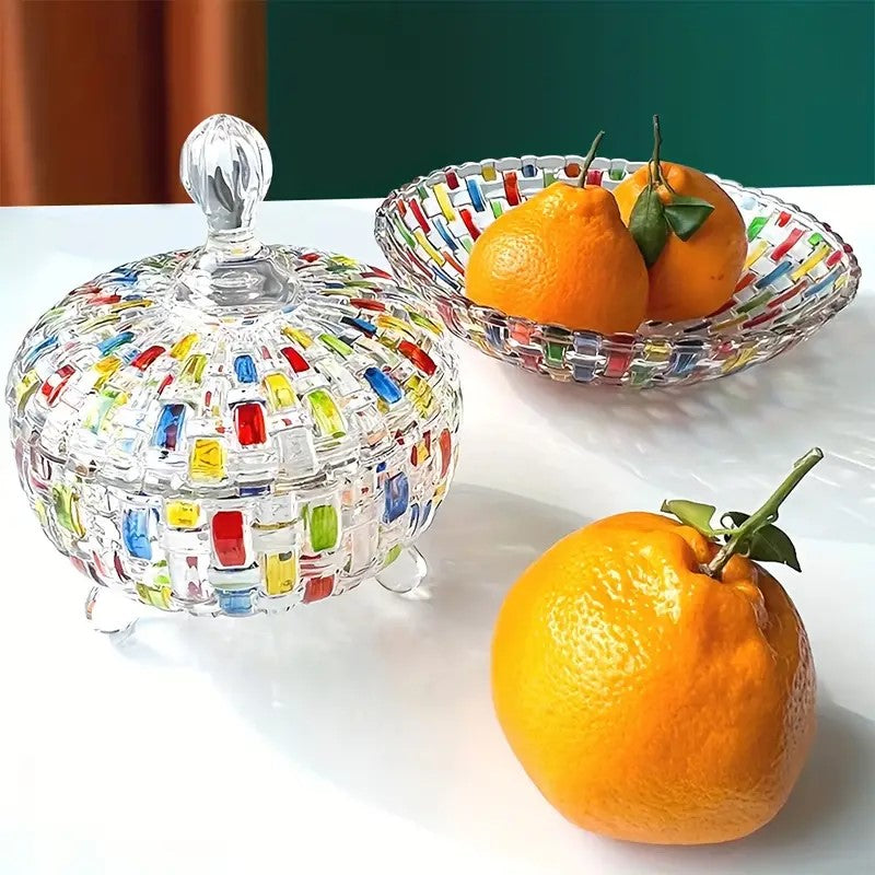 Mosrugs | LustreCharm Stained Glass Candy Jar with Lid – Colourful Decorative Storage Pot
