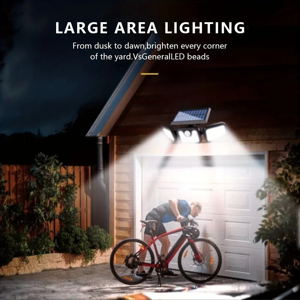 Mosrugs | Solar LED Floodlight with Motion Sensor – 3-Head Outdoor Security Lighting for Garden, Driveway & Garage