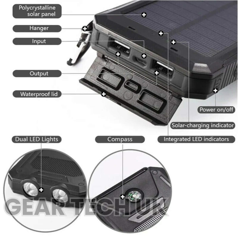 Mosrugs | Fishing Power Bank 50000 mah Waterproof Solar Charger | Fishing Battery Pack with USB-C Fast Charging & LED Light