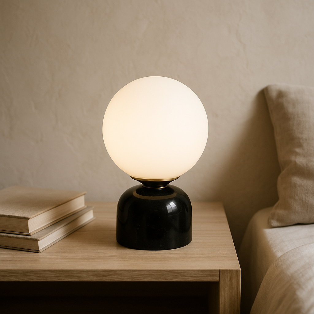 Mosrugs | Marnor | Marble Table Lamp with Glass Shade – Scandinavian Minimalist Design