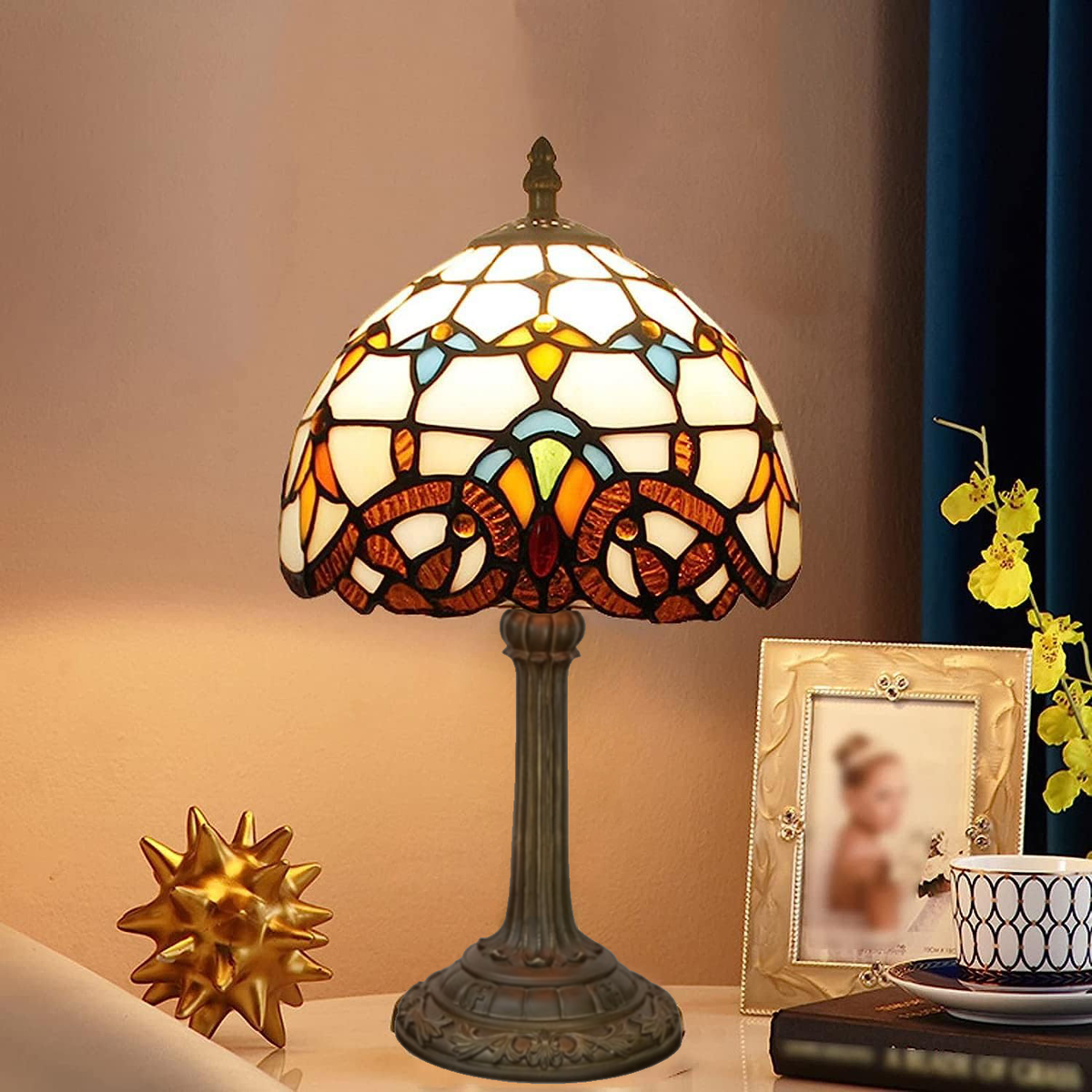 Mosrugs | VerreMystique Tiffany Lamp – Timeless Stained Glass Table Lamp for Warm Ambient Lighting